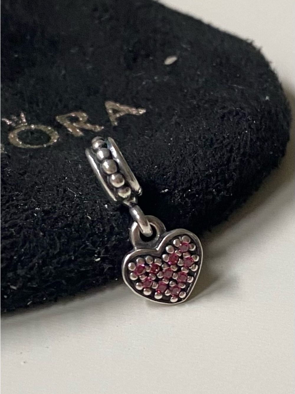 Pandora Silver Pave Heart Dangle Charm